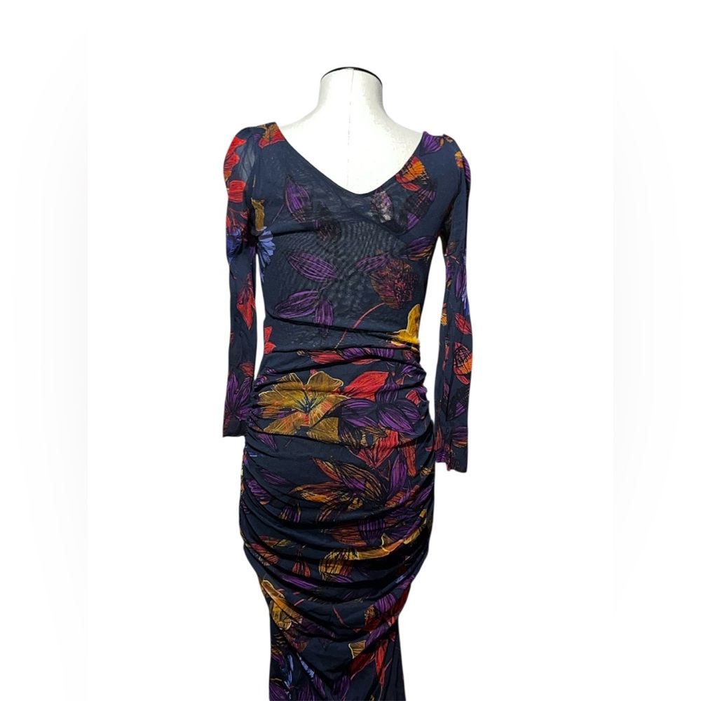 FUZZI Y2K sheer ruched floral midi dress medium luxury empire waist fairy dance